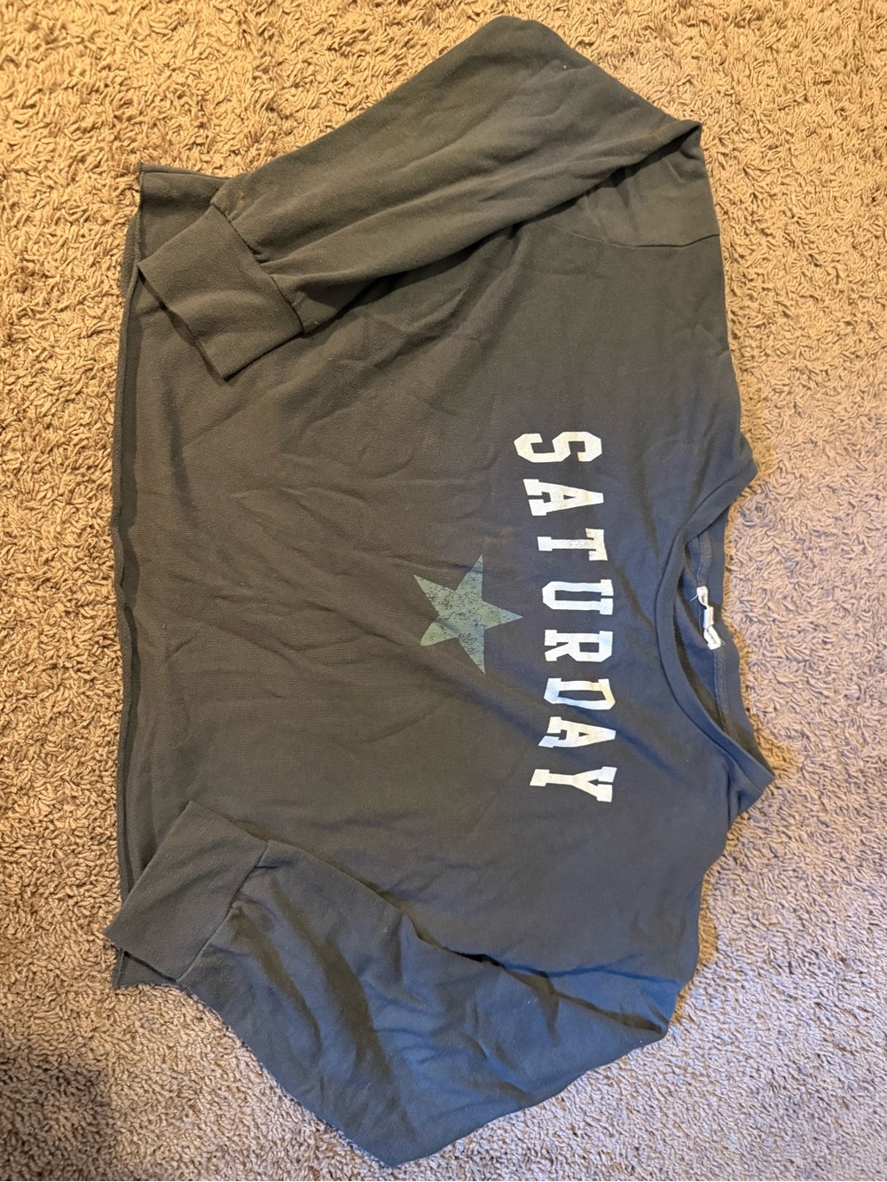 "SATURDAY" Navy Blue Long-Sleeve Top